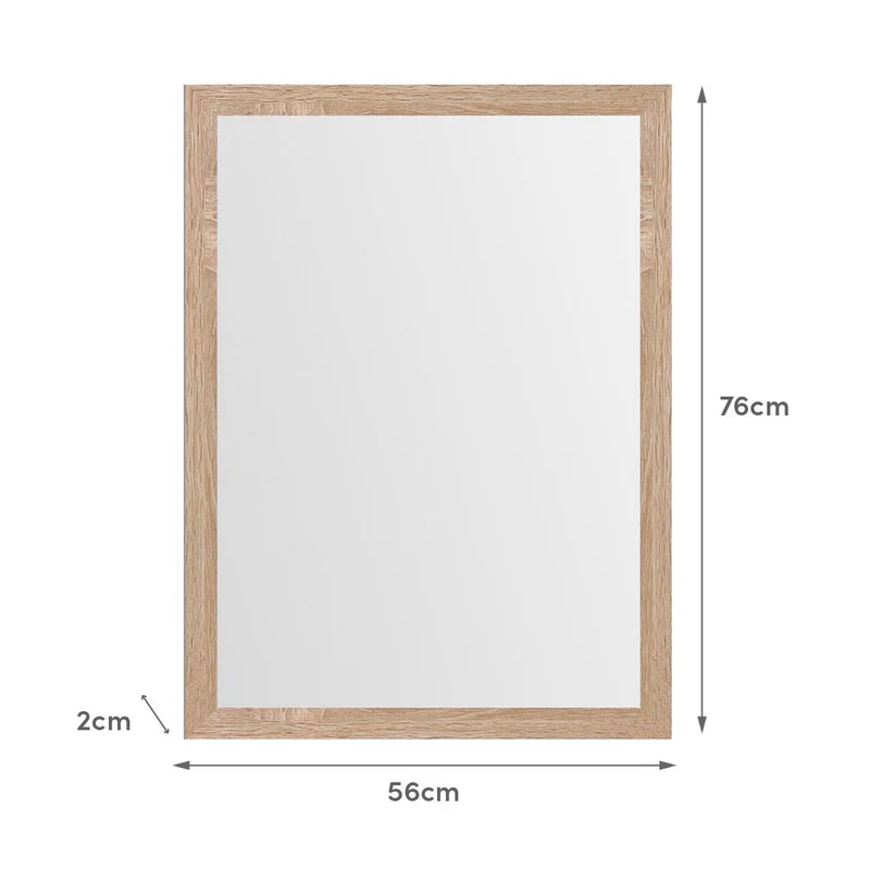 Espejo de pared rectangular con marco color roble de 76x56 cm