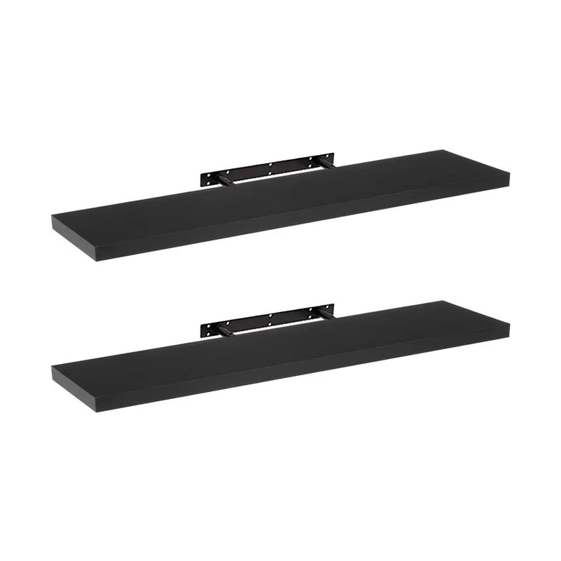 Set de 2 estantes de pared flotantes negros de 120x23,5x3,8 cm