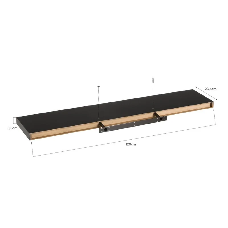 Set de 2 estantes de pared flotantes negros de 120x23,5x3,8 cm
