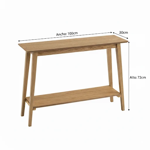 Consola recibidor laminada color roble claro con 2 baldas de 100x30x72 cm