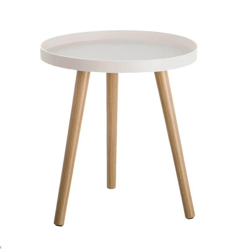 Mesa auxiliar redonda de polipropileno blanco y madera de 40x43 cm