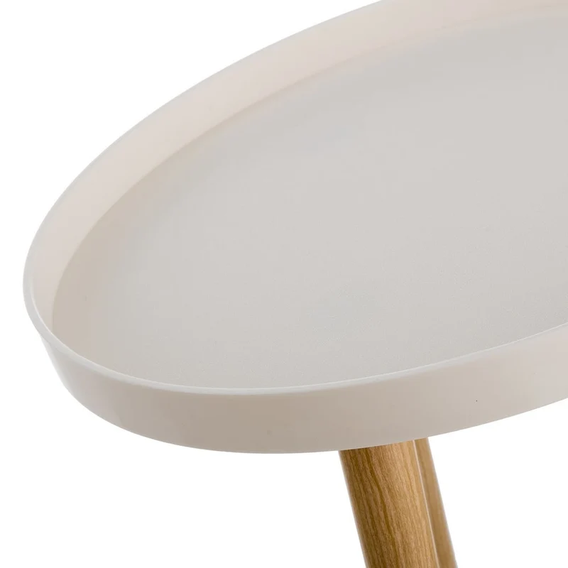 Mesa auxiliar redonda de polipropileno blanco y madera de 40x43 cm