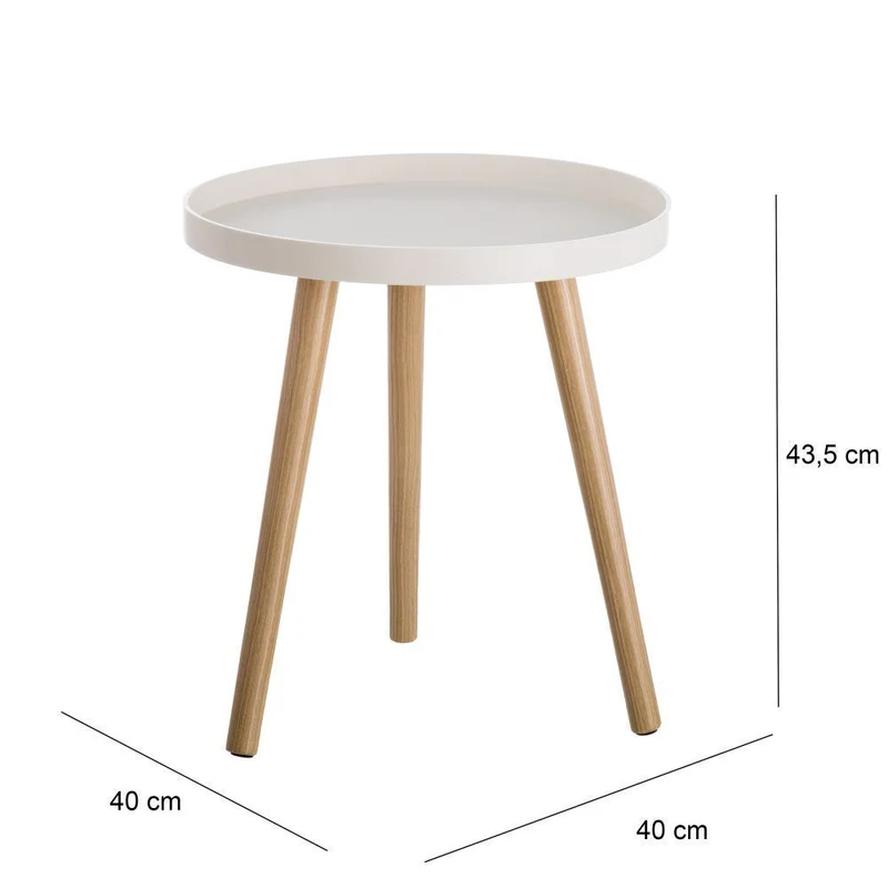 Mesa auxiliar redonda de polipropileno blanco y madera de 40x43 cm