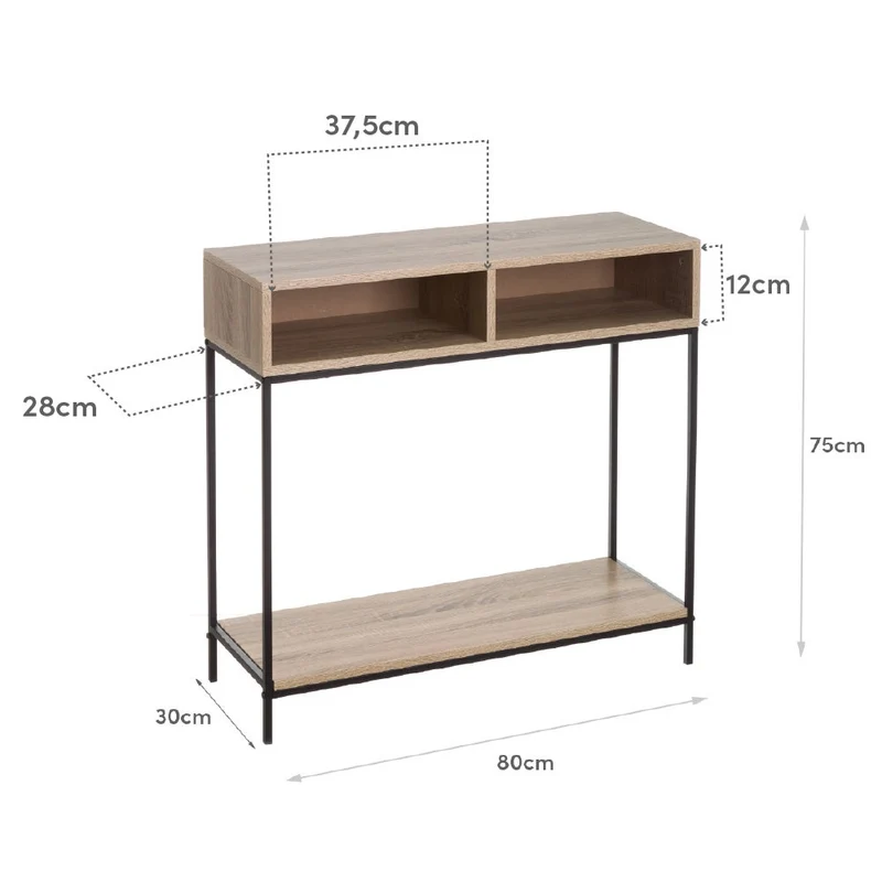 Consola recibidor Urban de metal negro y madera color roble de 80x30x75 cm