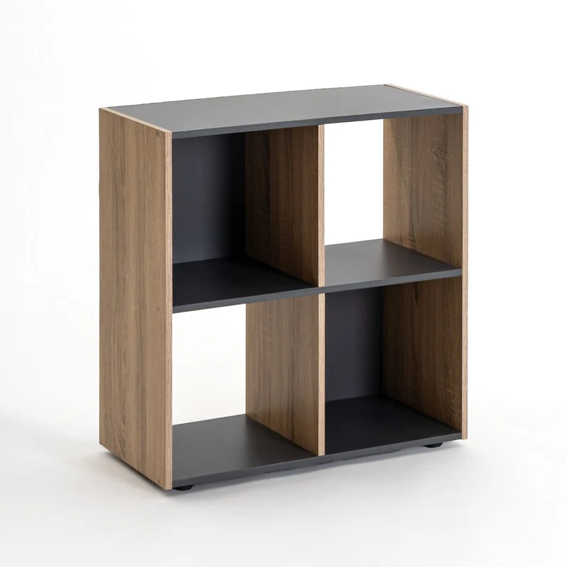 Estantería Cubo con 4 huecos de laminado gris y roble de 62x60x30 cm