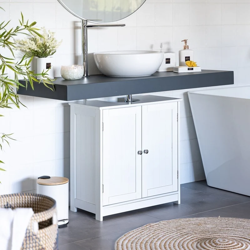 Mueble bajo lavabo de pie en madera color blanco de 60x30x60cm