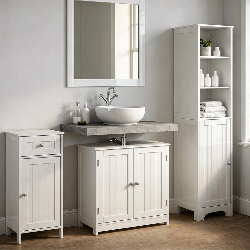 Mueble bajo lavabo de pie en madera color blanco de 60x30x60cm