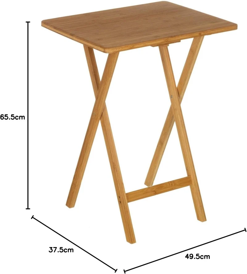 Mesita auxiliar plegable de bambú color marrón portátil de 49x37x65 cm