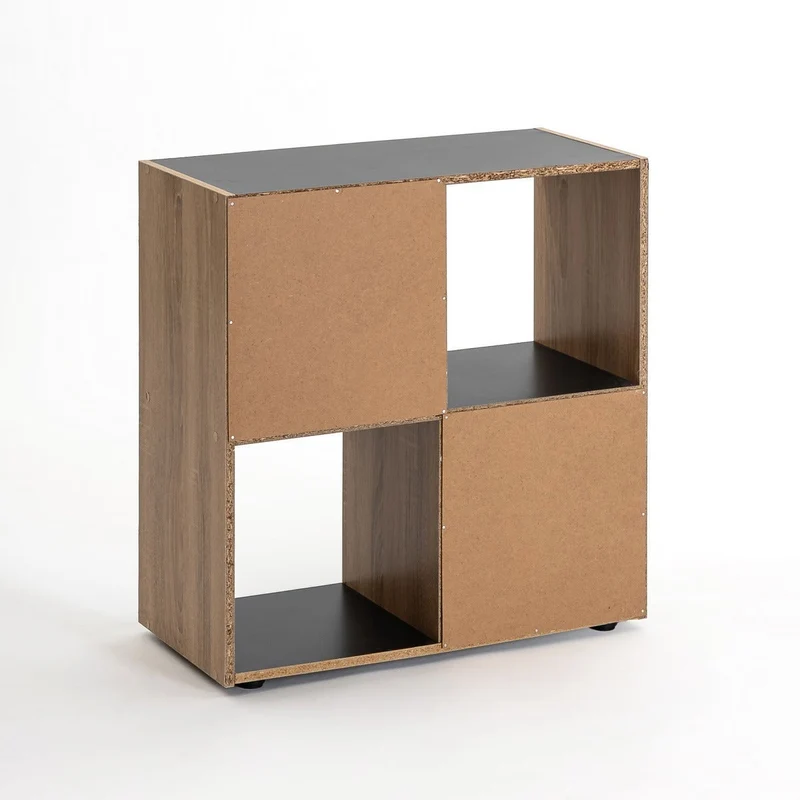Estantería Cubo con 4 huecos de laminado negro y roble de 62x60x30 cm
