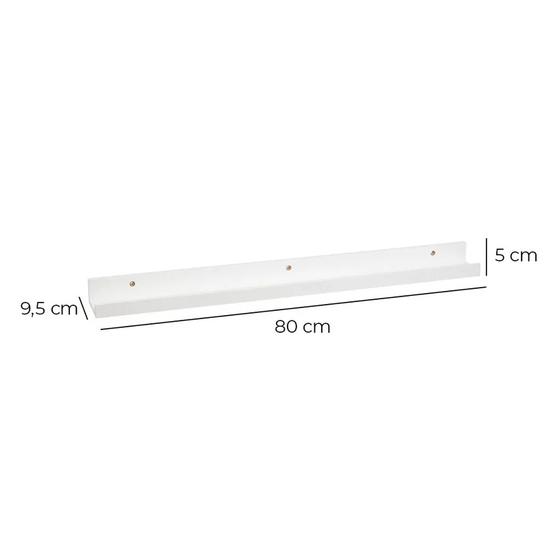 Estante flotante de pared de madera blanca para cuadros de 80x9,5x5 cm