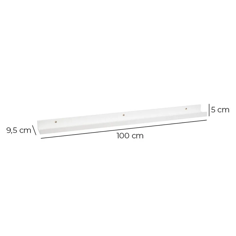 Estante flotante de pared de madera blanca para cuadros de 100x9,5x5 cm