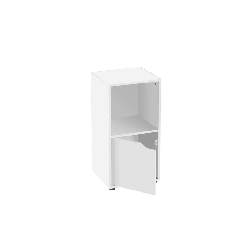 Mesita de noche Cubo de laminado blanco liso con 1 puerta de 60x30x29 cm
