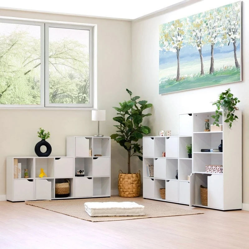 Mesita de noche Cubo de laminado blanco liso con 1 puerta de 60x30x29 cm