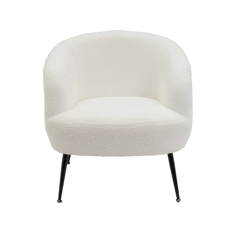 Sillón butaca redondo con brazos blanco de tela de borreguito para salón