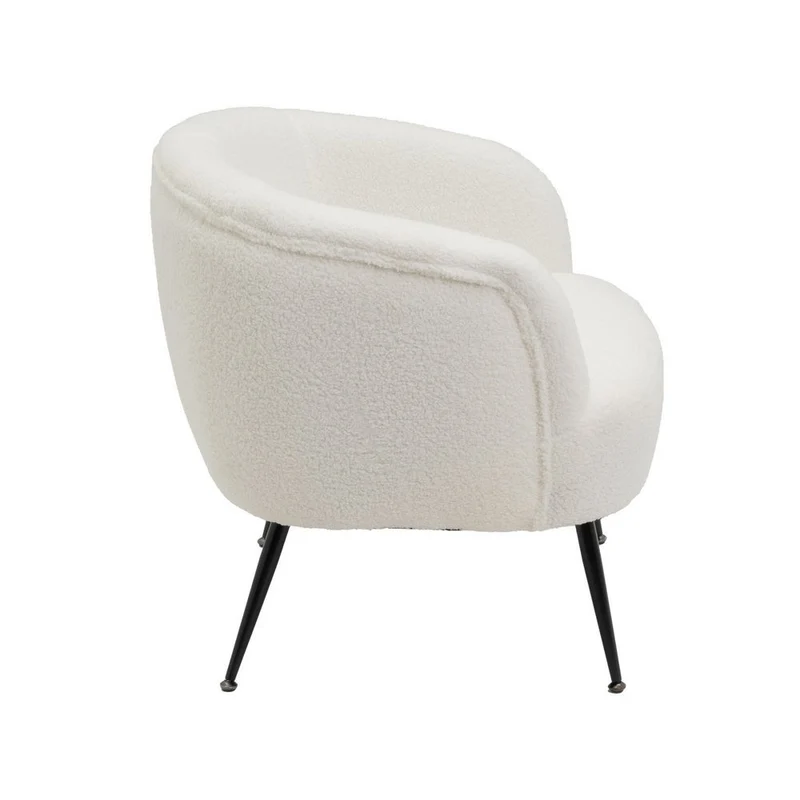 Sillón butaca redondo con brazos blanco de tela de borreguito para salón