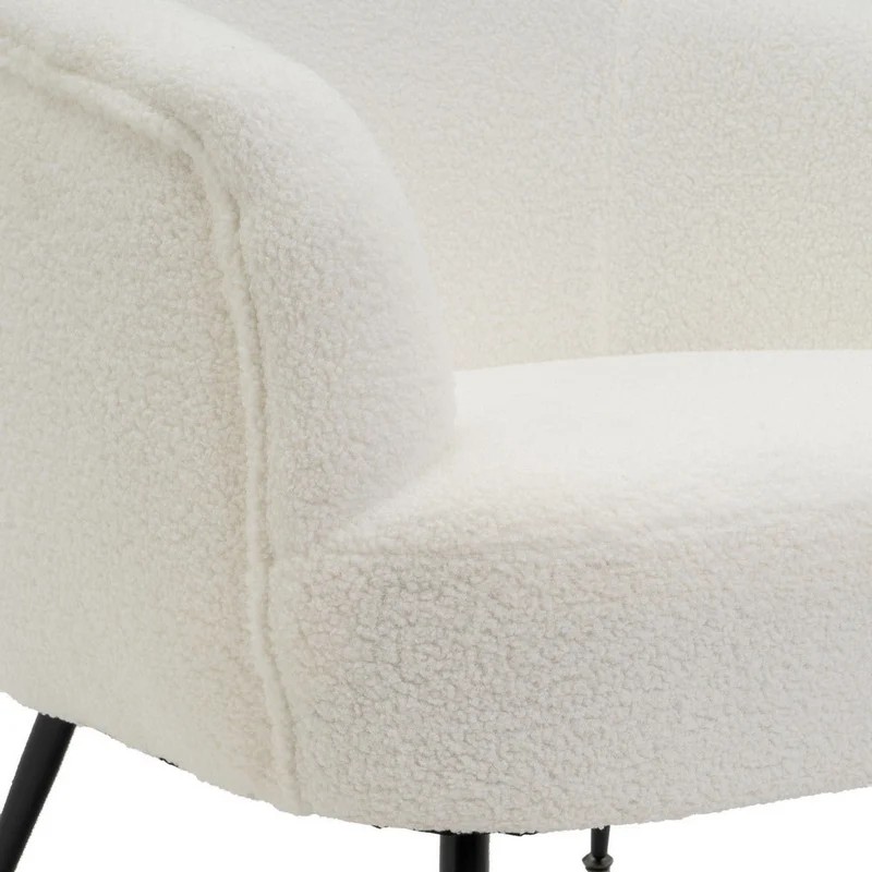 Sillón butaca redondo con brazos blanco de tela de borreguito para salón