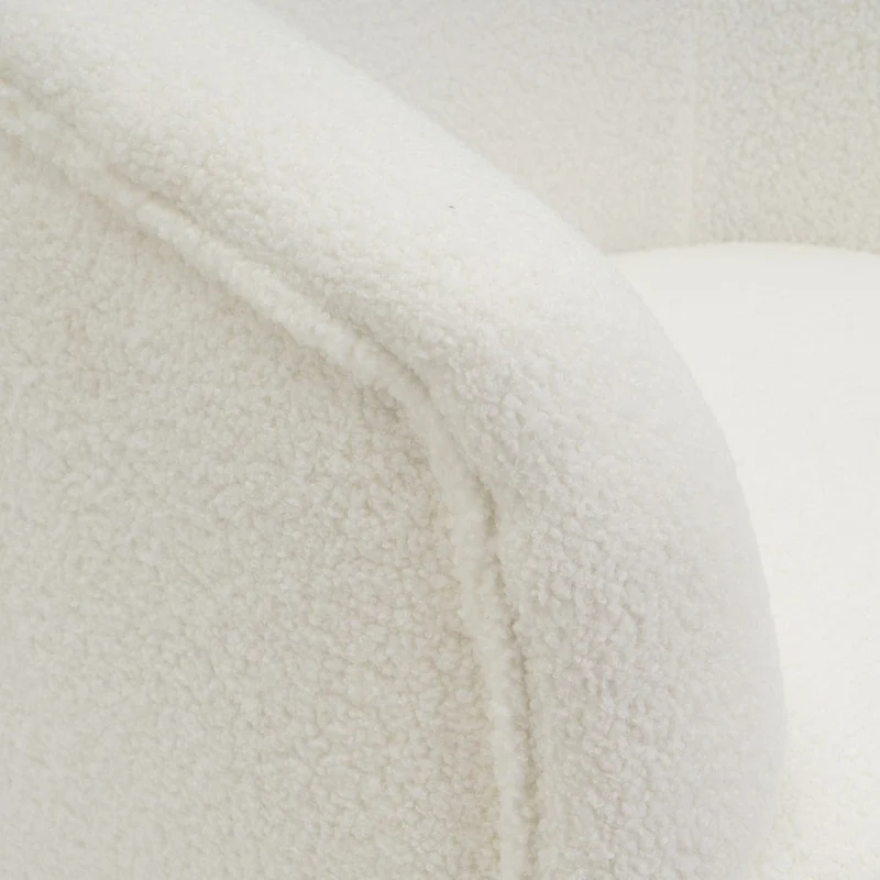 Sillón butaca redondo con brazos blanco de tela de borreguito para salón
