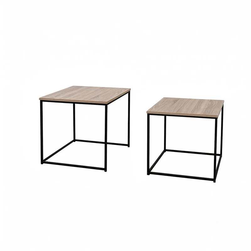 Set de 2 mesas de centro nido de madera natural y metal negro de 50x50cm