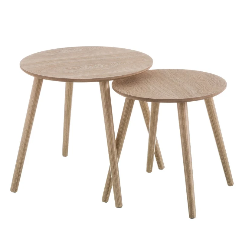 Set de 2 mesitas nido redondas fabricadas en madera natural y MDF, salón
