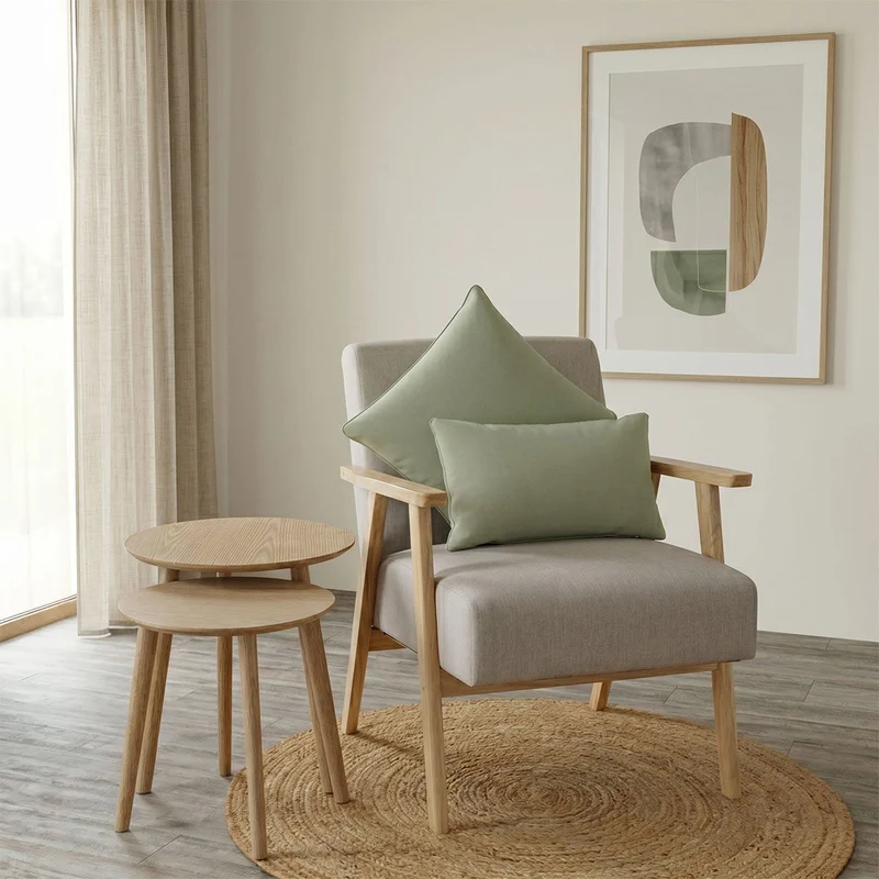 Set de 2 mesitas nido redondas fabricadas en madera natural y MDF, salón