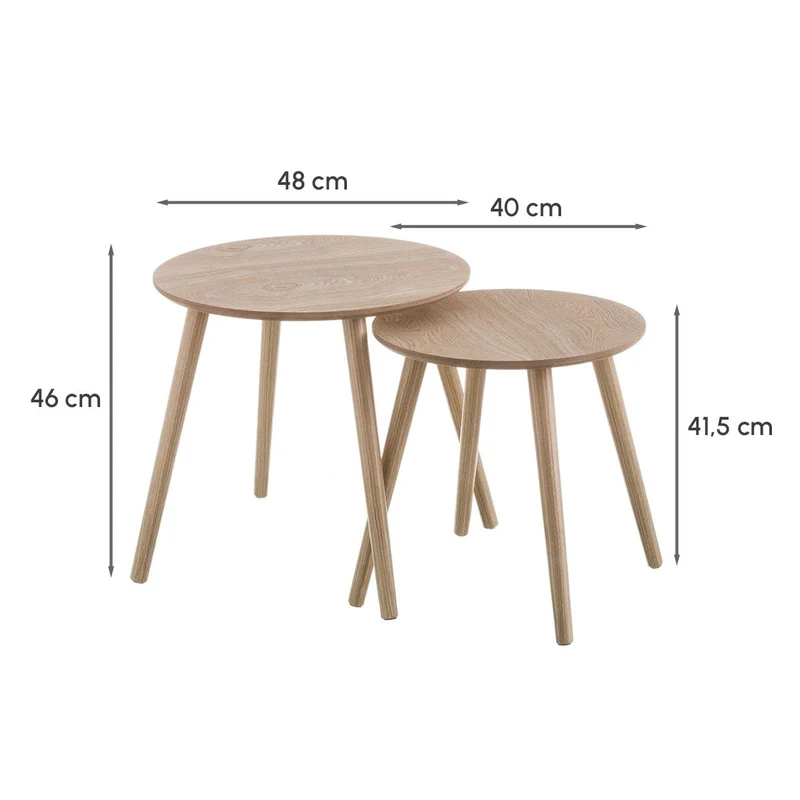 Set de 2 mesitas nido redondas fabricadas en madera natural y MDF, salón