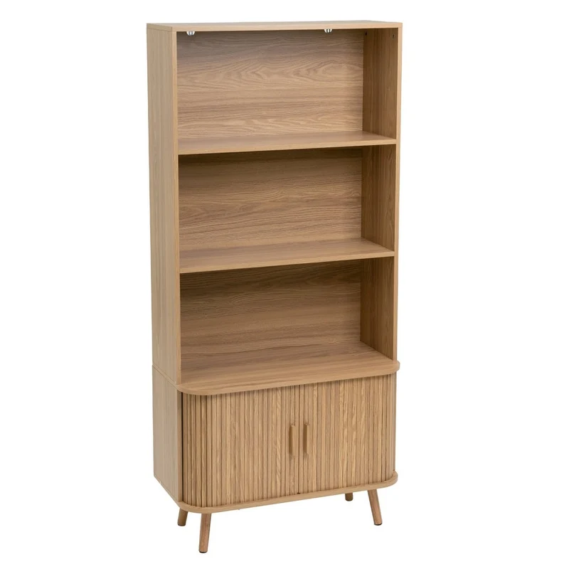 Estantería MDF color roble, 2 puertas persiana y 3 baldas, de 80x40x172 cm