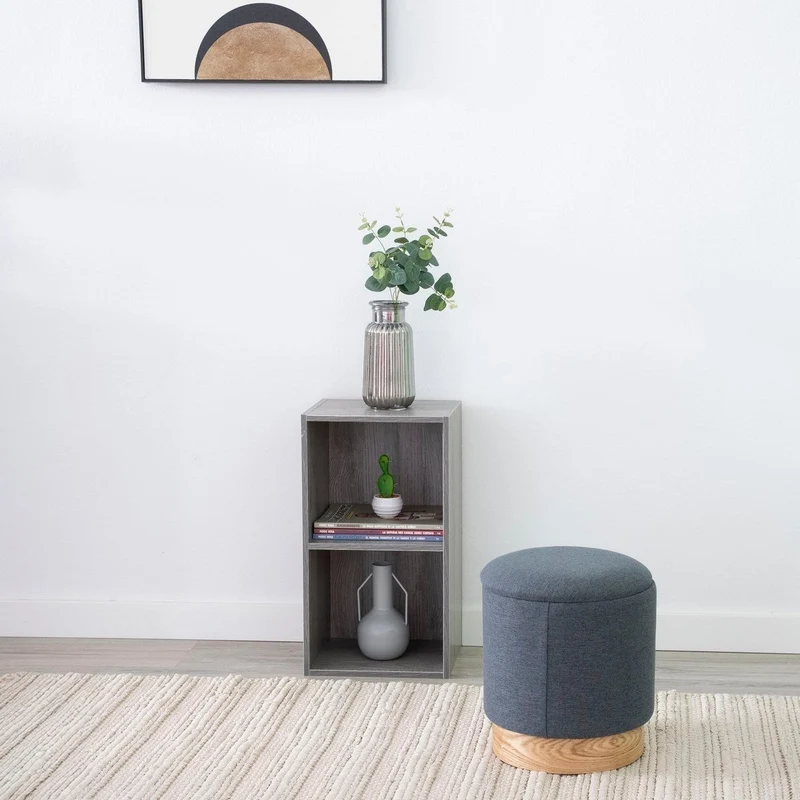 Estantería Cubo con 2 baldas de madera laminada color gris de 54x30x24 cm