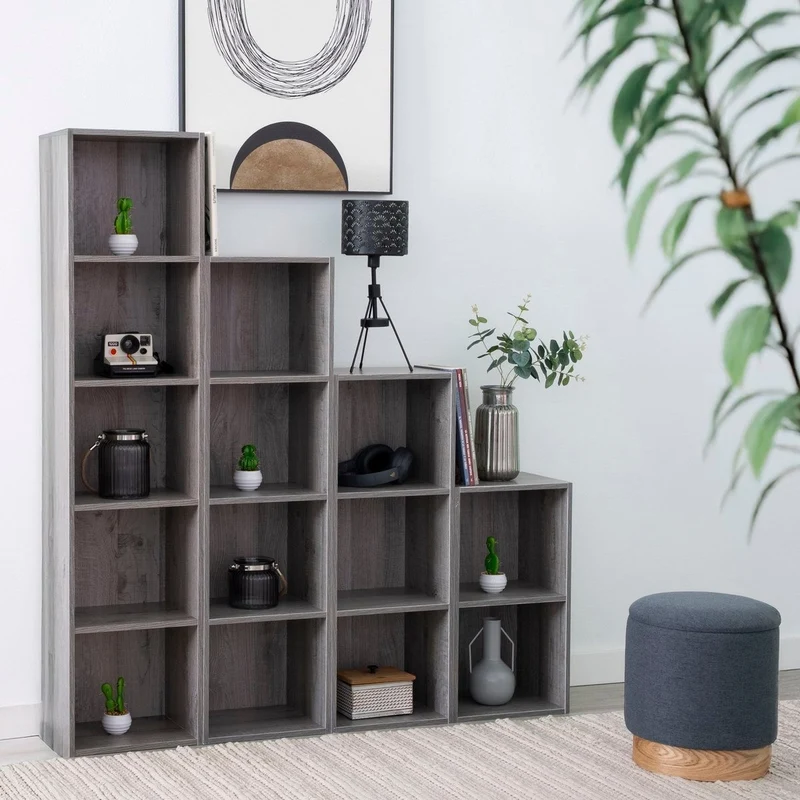 Estantería Cubo con 2 baldas de madera laminada color gris de 54x30x24 cm