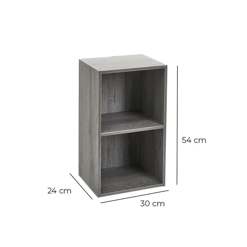 Estantería Cubo con 2 baldas de madera laminada color gris de 54x30x24 cm