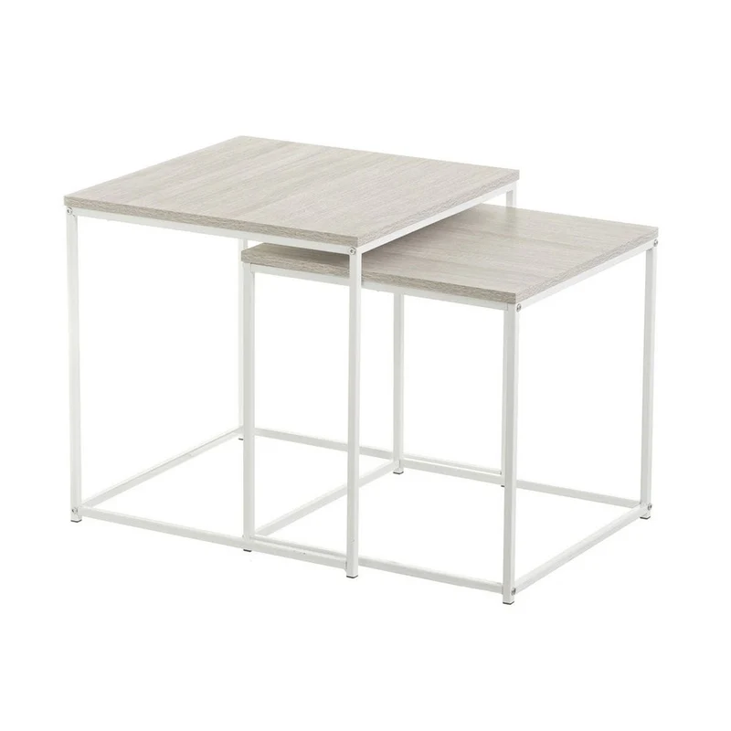 Set de 2 mesas nido pequeñas de madera natural y metal color blanco
