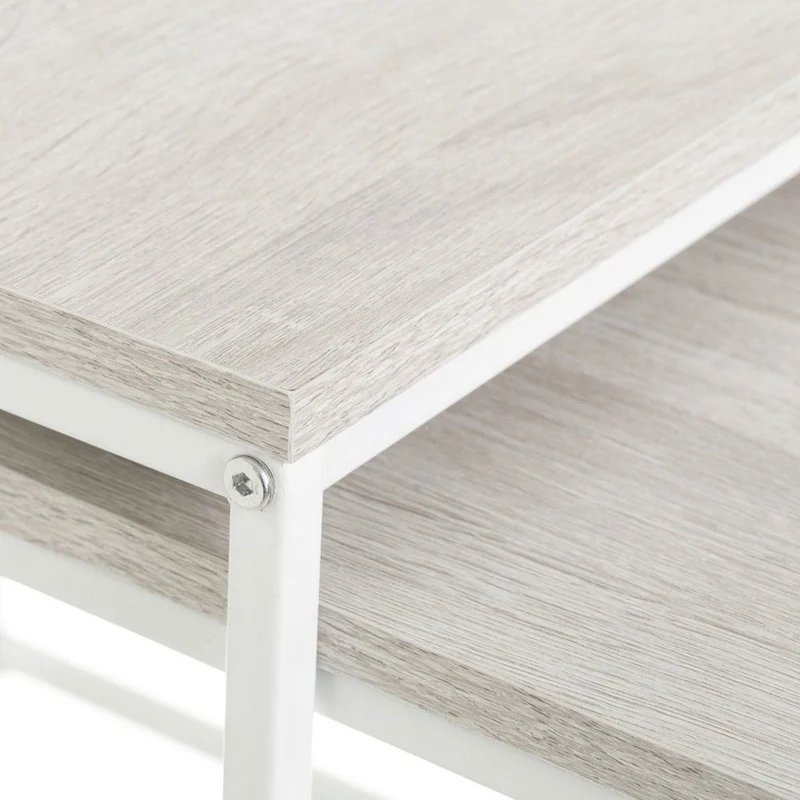 Set de 2 mesas nido pequeñas de madera natural y metal color blanco