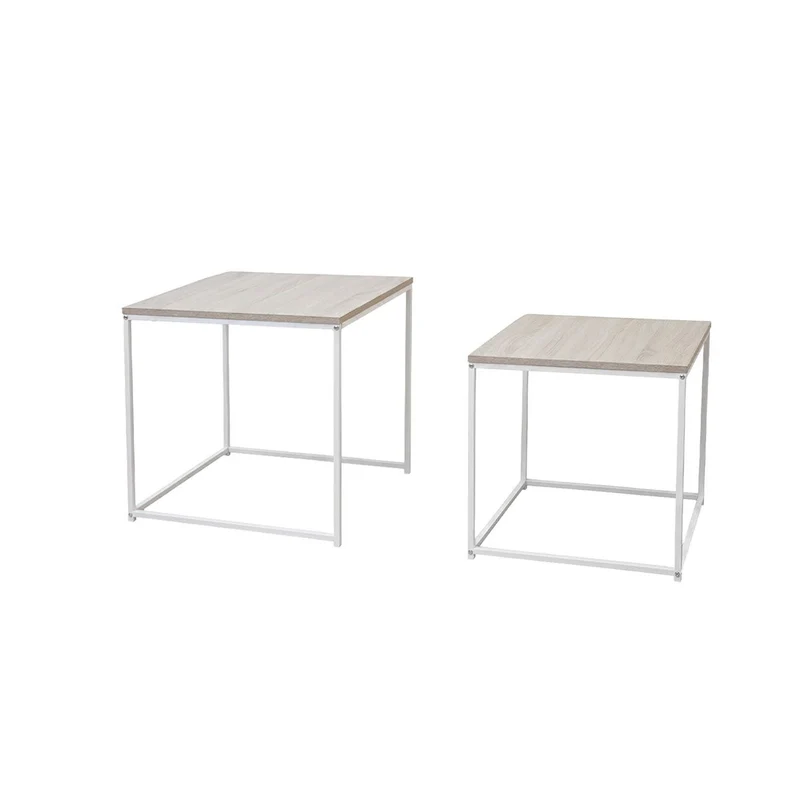 Set de 2 mesas nido pequeñas de madera natural y metal color blanco