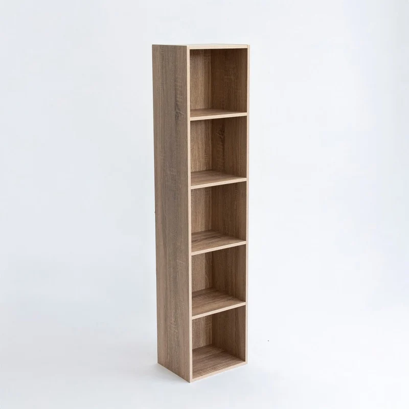 Estantería Cubo con 5 baldas de madera laminada color roble de 132x30x24 cm