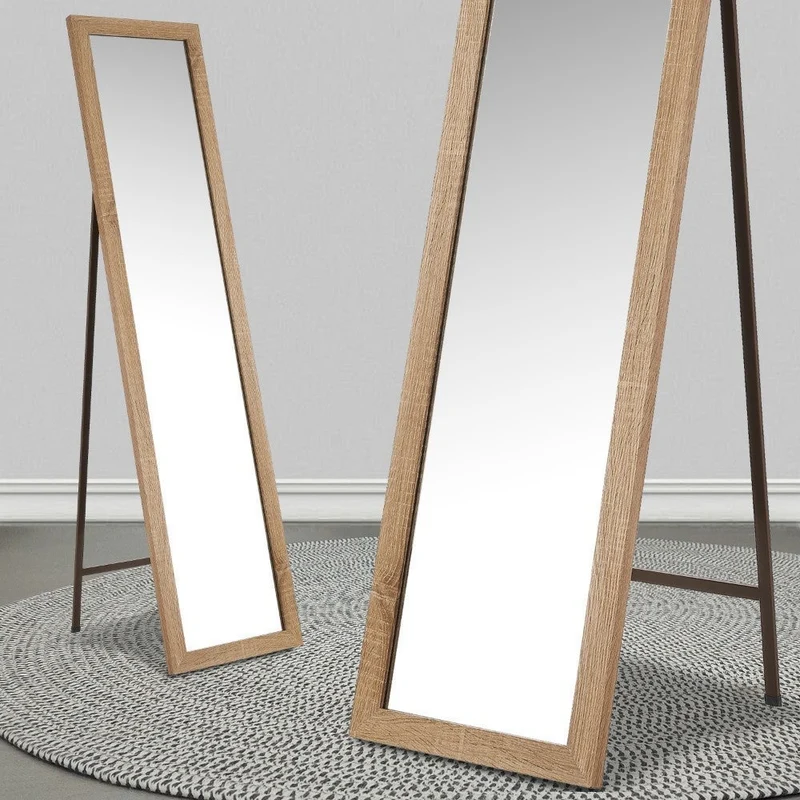 Espejo de pie de cuerpo entero con marco de madera natural de 157x37 cm