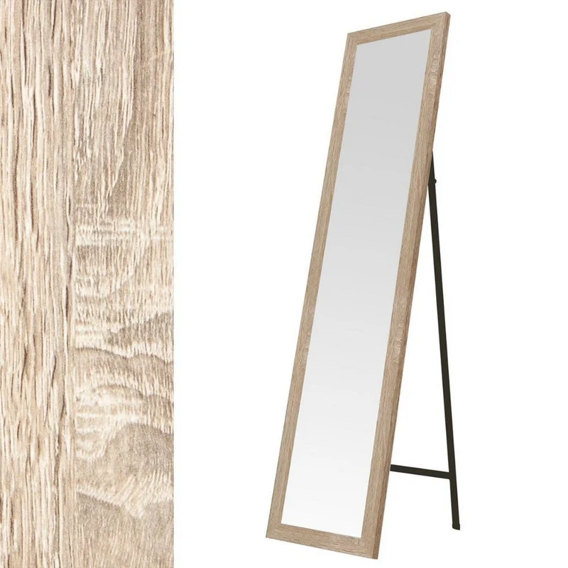 Espejo de pie de cuerpo entero con marco de madera natural de 157x37 cm