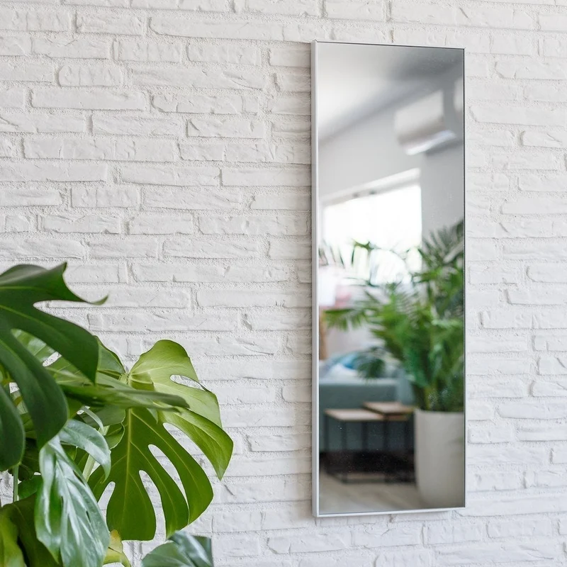 Espejo de pared de rectangular con marco blanco de plástico 30x90 cm