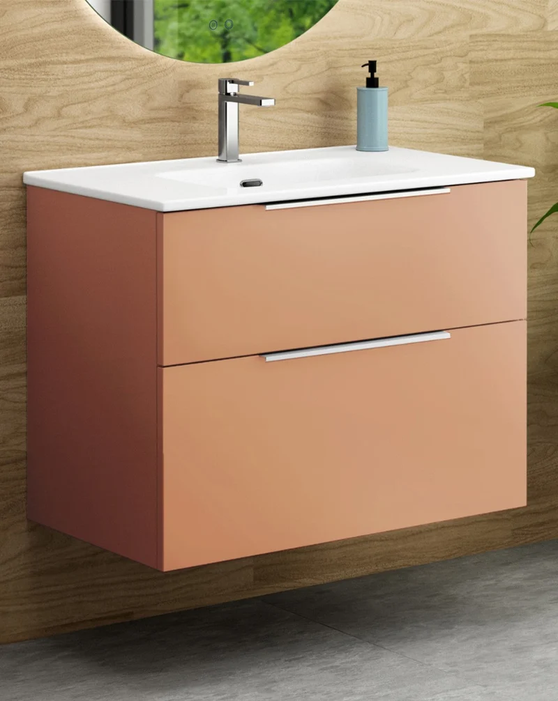 Galsaky Mueble de Baño Suspendido con Lavabo Cerámico | 2 cajones con Cierre Amortiguado y Organizador | Sunset Mate