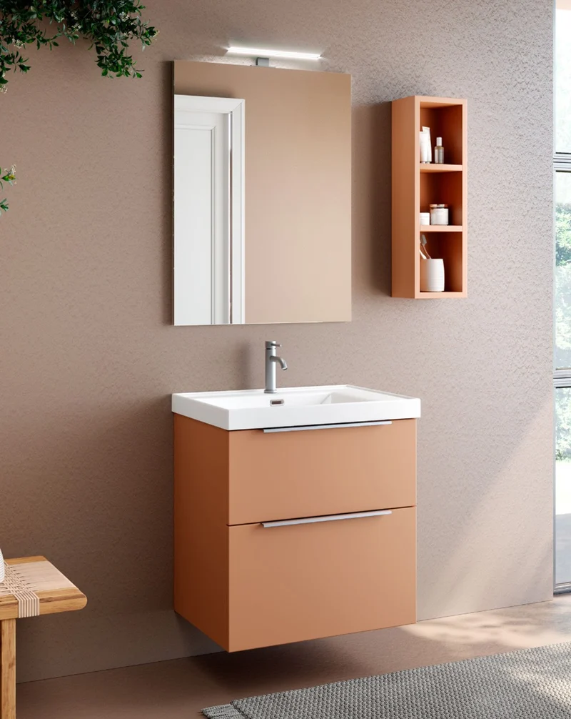 Galsaky Mueble de Baño Suspendido con Lavabo Cerámico | 2 cajones con Cierre Amortiguado y Organizador | Sunset Mate