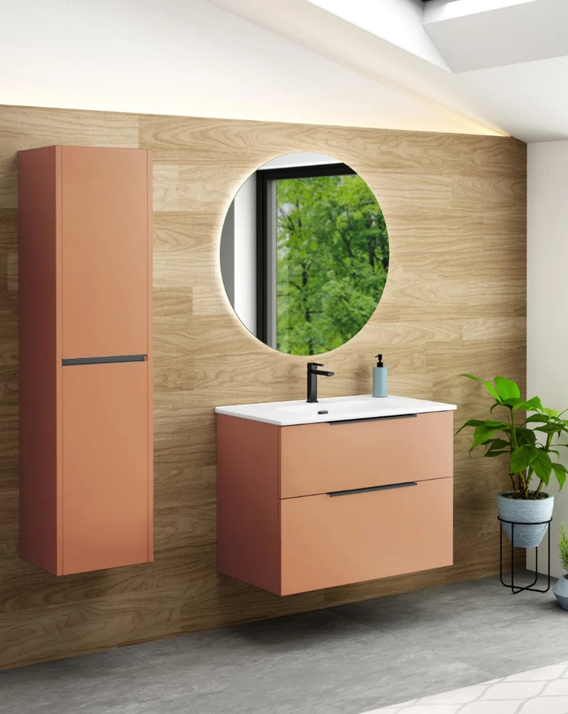 Galsaky Mueble de Baño Suspendido con Lavabo Cerámico | 2 cajones con Cierre Amortiguado y Organizador | Sunset Mate