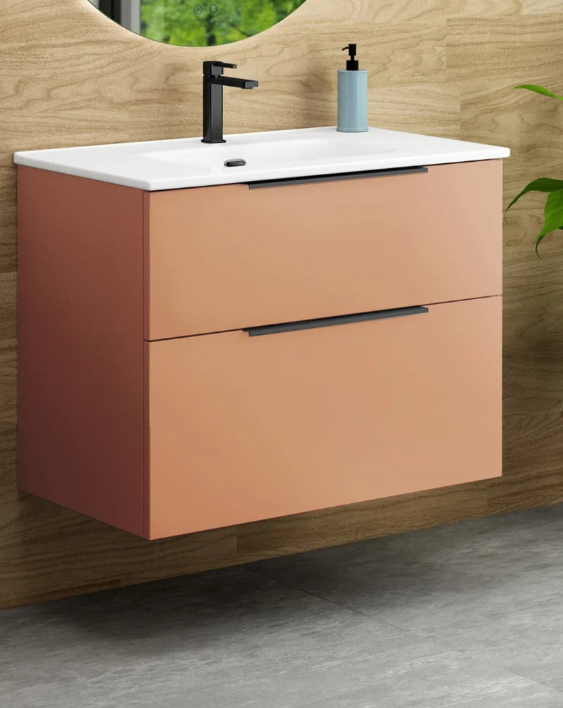 Galsaky Mueble de Baño Suspendido con Lavabo Cerámico | 2 cajones con Cierre Amortiguado y Organizador | Sunset Mate