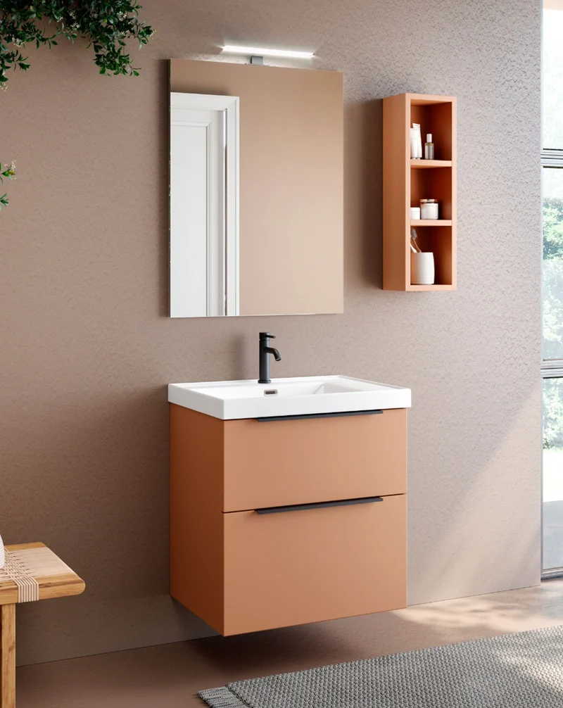 Galsaky Mueble de Baño Suspendido con Lavabo Cerámico | 2 cajones con Cierre Amortiguado y Organizador | Sunset Mate