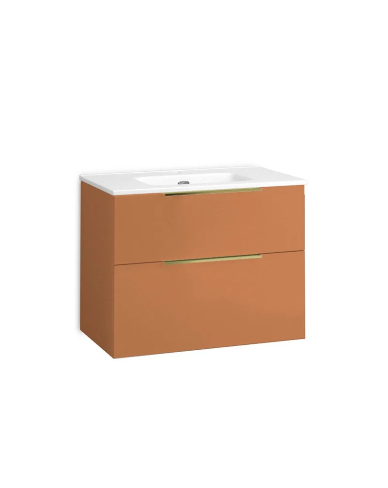 Galsaky Mueble de Baño Suspendido con Lavabo Cerámico | 2 cajones con Cierre Amortiguado y Organizador | Sunset Mate