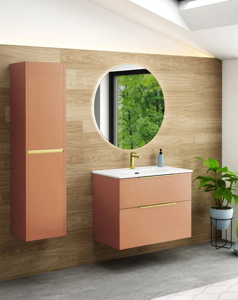 Galsaky Mueble de Baño Suspendido con Lavabo Cerámico | 2 cajones con Cierre Amortiguado y Organizador | Sunset Mate