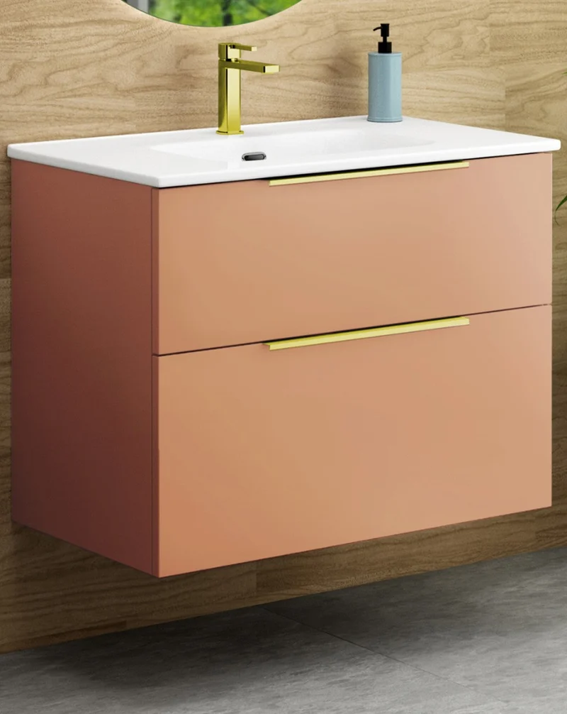 Galsaky Mueble de Baño Suspendido con Lavabo Cerámico | 2 cajones con Cierre Amortiguado y Organizador | Sunset Mate