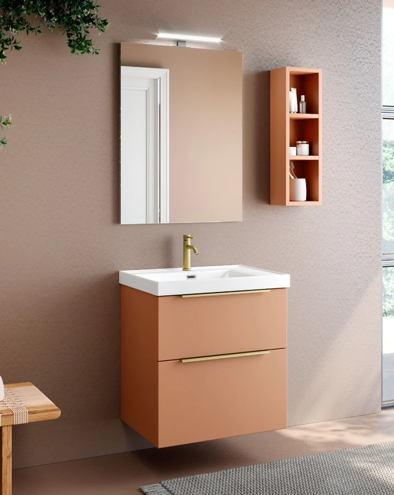 Galsaky Mueble de Baño Suspendido con Lavabo Cerámico | 2 cajones con Cierre Amortiguado y Organizador | Sunset Mate