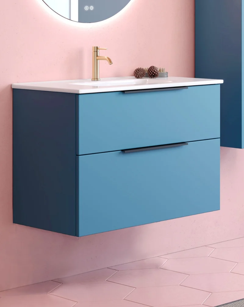Galsaky Mueble de Baño Suspendido con Lavabo Cerámico | 2 cajones con Cierre Amortiguado y Organizador | Island Mate