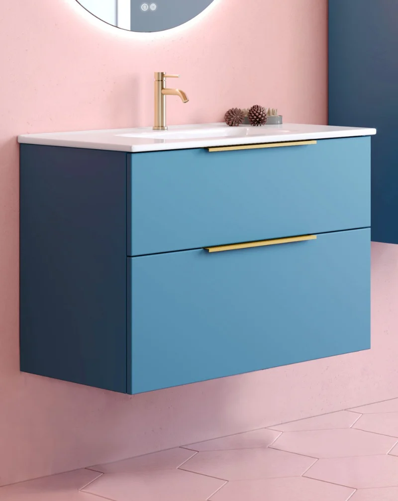 Galsaky Mueble de Baño Suspendido con Lavabo Cerámico | 2 cajones con Cierre Amortiguado y Organizador | Island Mate
