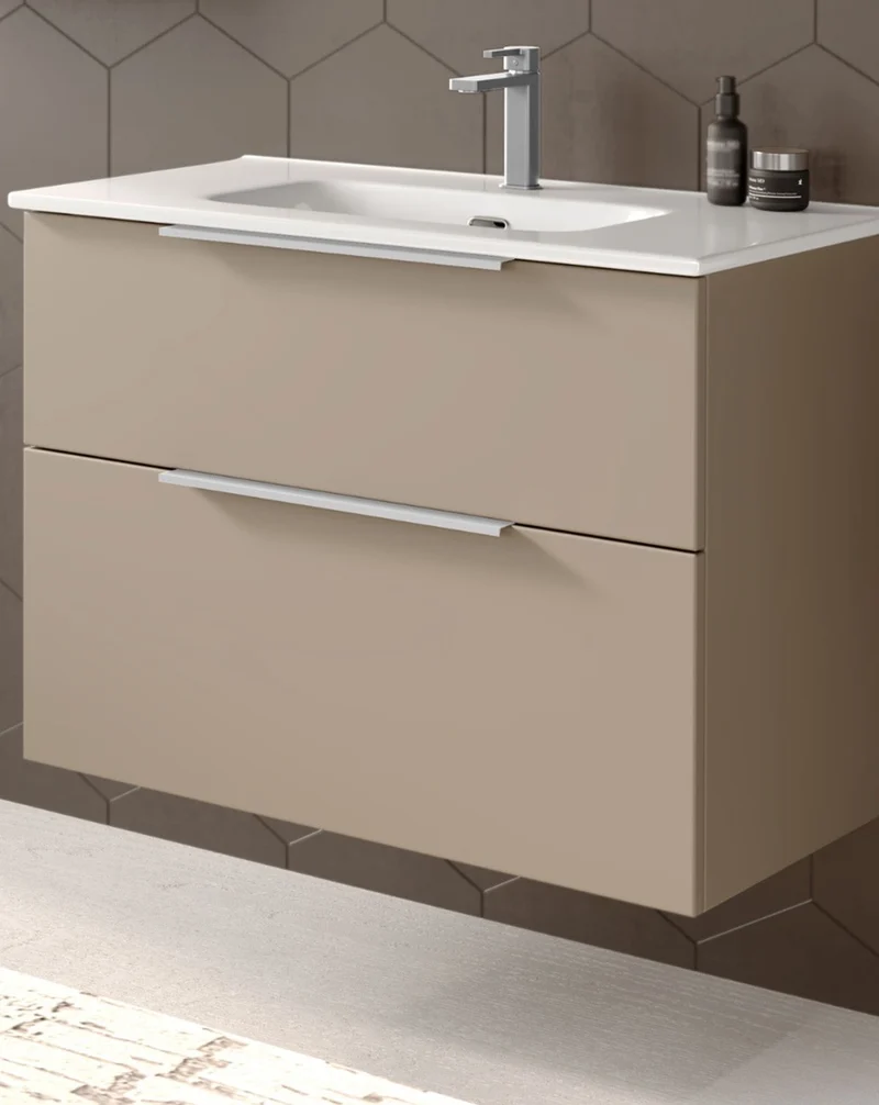 Galsaky Mueble de Baño Suspendido con Lavabo Cerámico | 2 cajones con Cierre Amortiguado y Organizador | Moka Mate