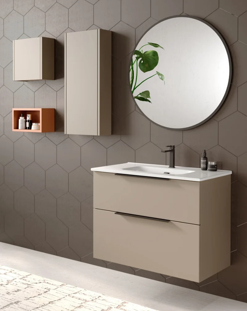 Galsaky Mueble de Baño Suspendido con Lavabo Cerámico | 2 cajones con Cierre Amortiguado y Organizador | Moka Mate