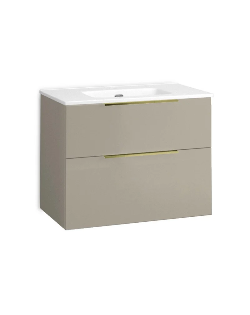Galsaky Mueble de Baño Suspendido con Lavabo Cerámico | 2 cajones con Cierre Amortiguado y Organizador | Moka Mate